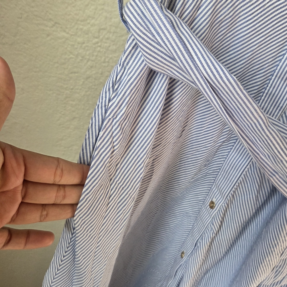 Zara Womens Blue White Striped Sz Small Buttom Collar Belted Shirt Dress - Picture 15 of 16